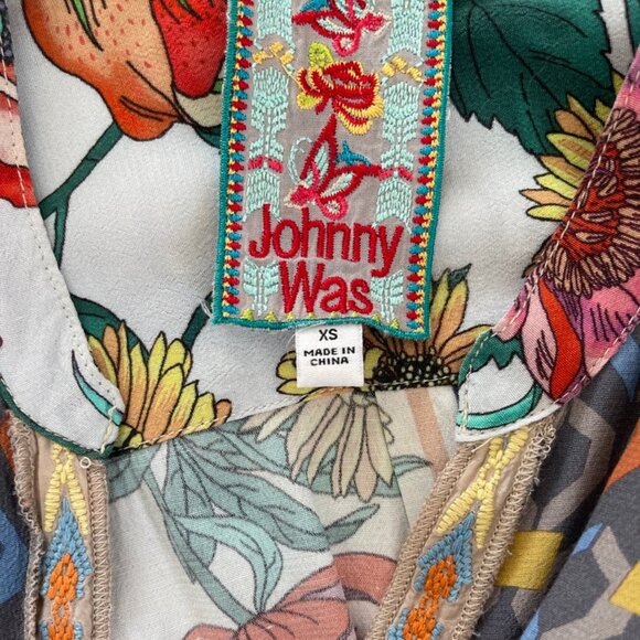 JOHNNY WAS Floral Print & Geometric Embroidered Tunic/Top: NWOT! XS (Runs Large) - Picture 3 of 8